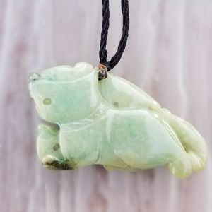 Genuine Cert'd Jade Jadeite Carved Dog Pendant NWT